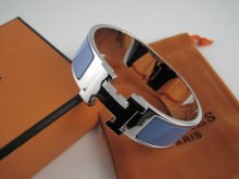 Hermes Navy Enamel Clic H Bracelet Narrow Width (18mm) In Silver